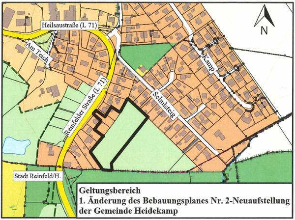 Geltungsbereich 1. nderung des Bebauungsplanes Nr. 2-Neuaufstellung der Gemeinde Heidekamp