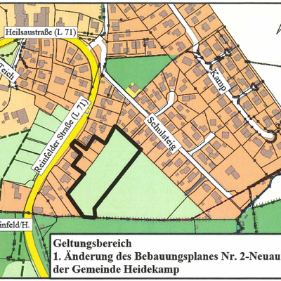 Geltungsbereich 1. Änderung des Bebauungsplanes Nr. 2-Neuaufstellung der Gemeinde Heidekamp